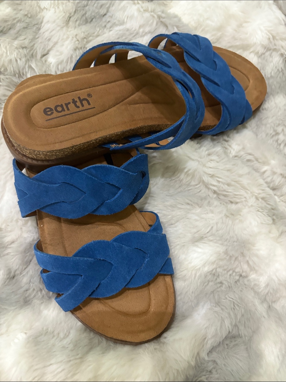 Earth Blue Braided Double-Strap Slide Sandals